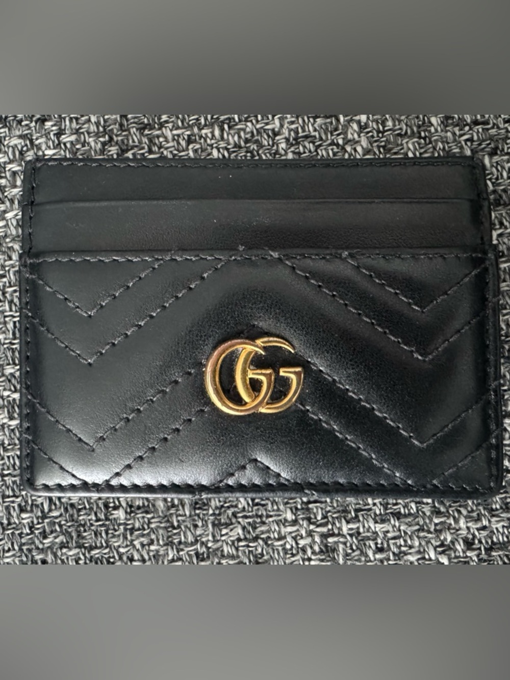 Gucci Black Quilted Leather Card Wallet with Gold Double G Accent